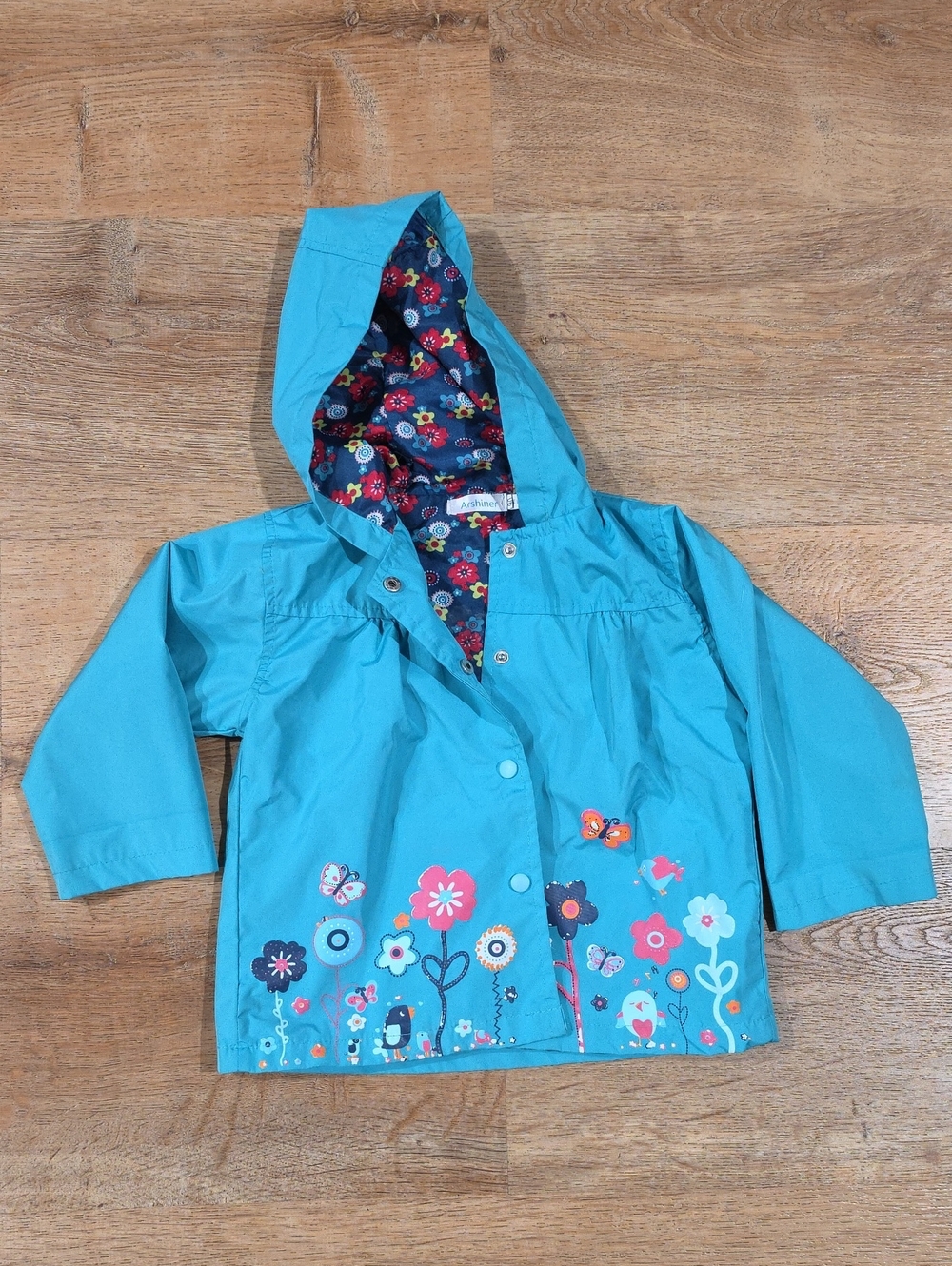 Kids Teal Floral Hooded Rain Jacket